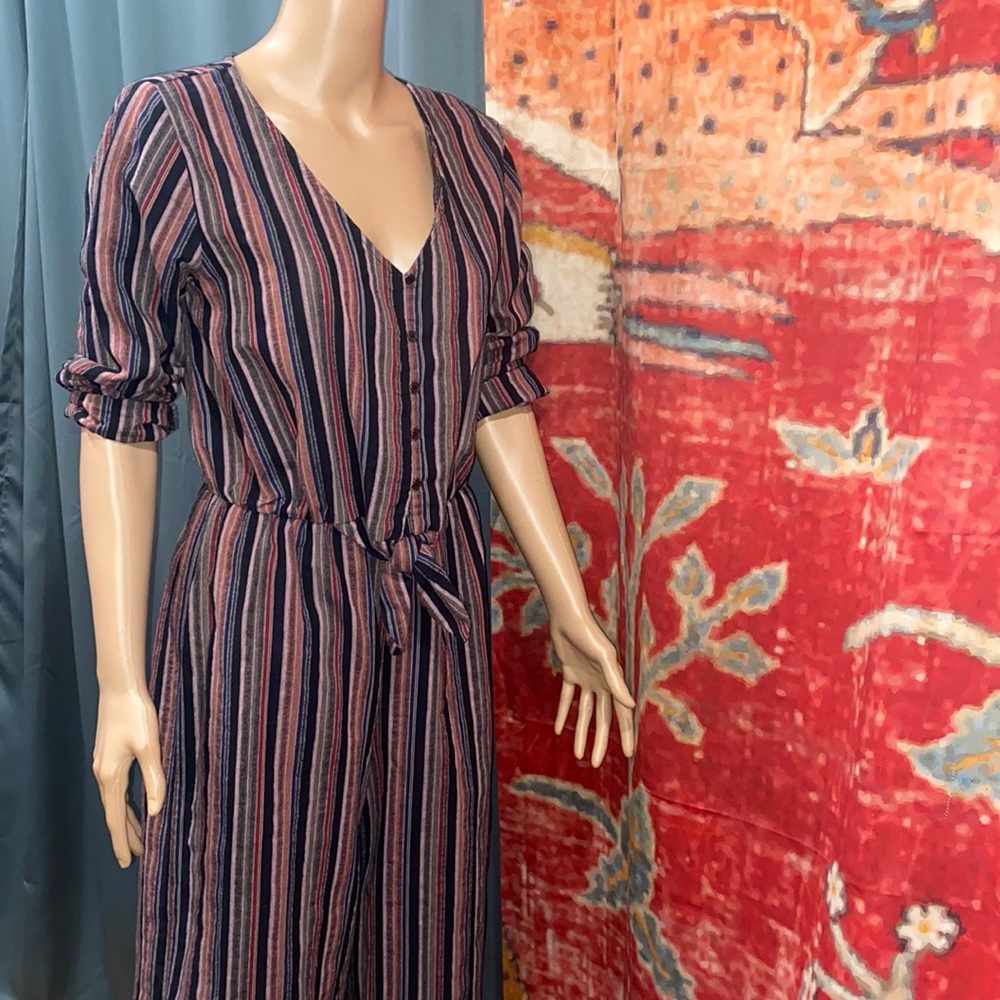 Vintage Multi-color Striped V-neck Wide Leg Jumpsuit, size small